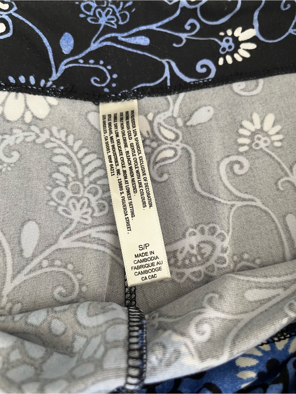 Blue & Black Floral Patchwork Tank and Flared Pants lounge Pajama Set - Picture 3 of 6